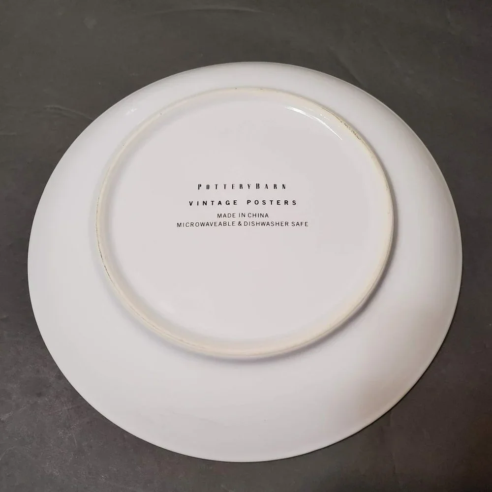 Pottery Barn Vintage Posters Salad Plates, Set of 2 Appetizer Dessert Dishes 8